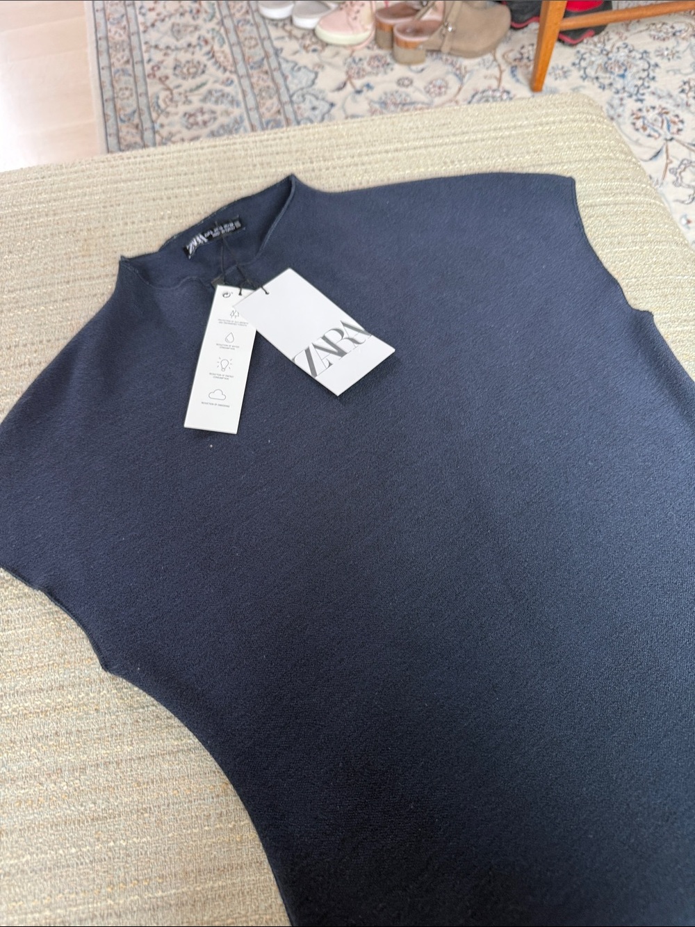 Zara NWT Navy Cap-Sleeve Knit Mini Dress - L